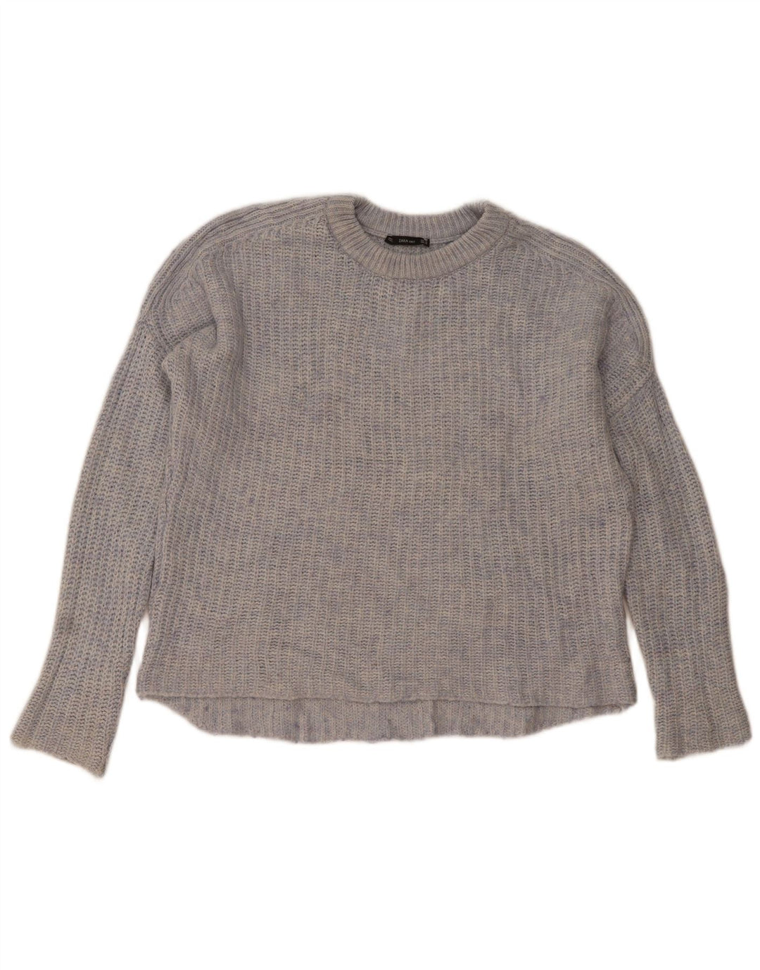 Zara Suéter feminino oversized com gola canoa Reino Unido 14 médio azul manchado