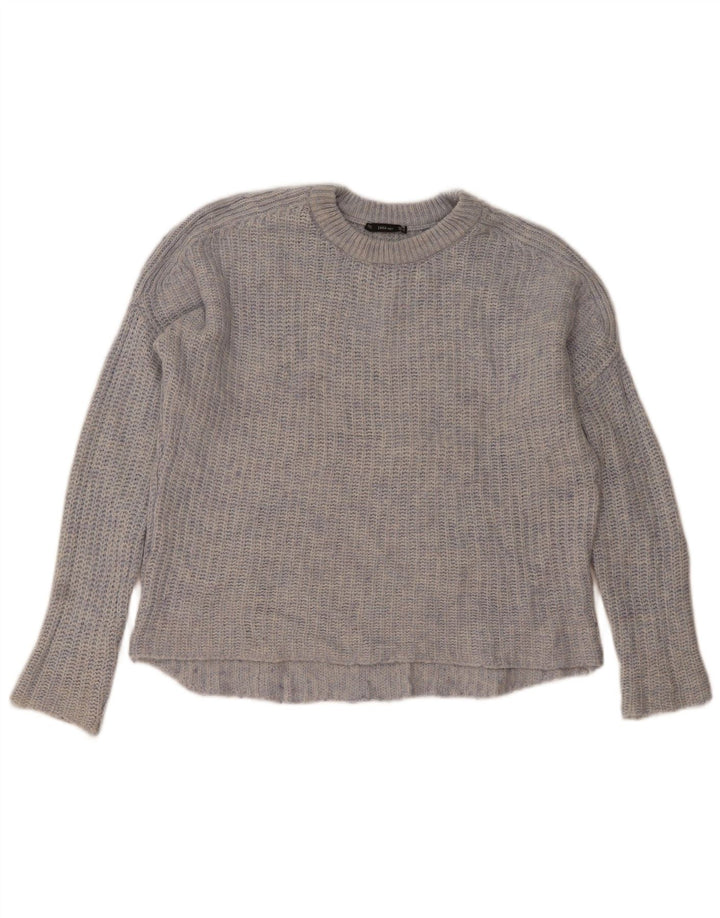 Zara Suéter feminino oversized com gola canoa Reino Unido 14 médio azul manchado