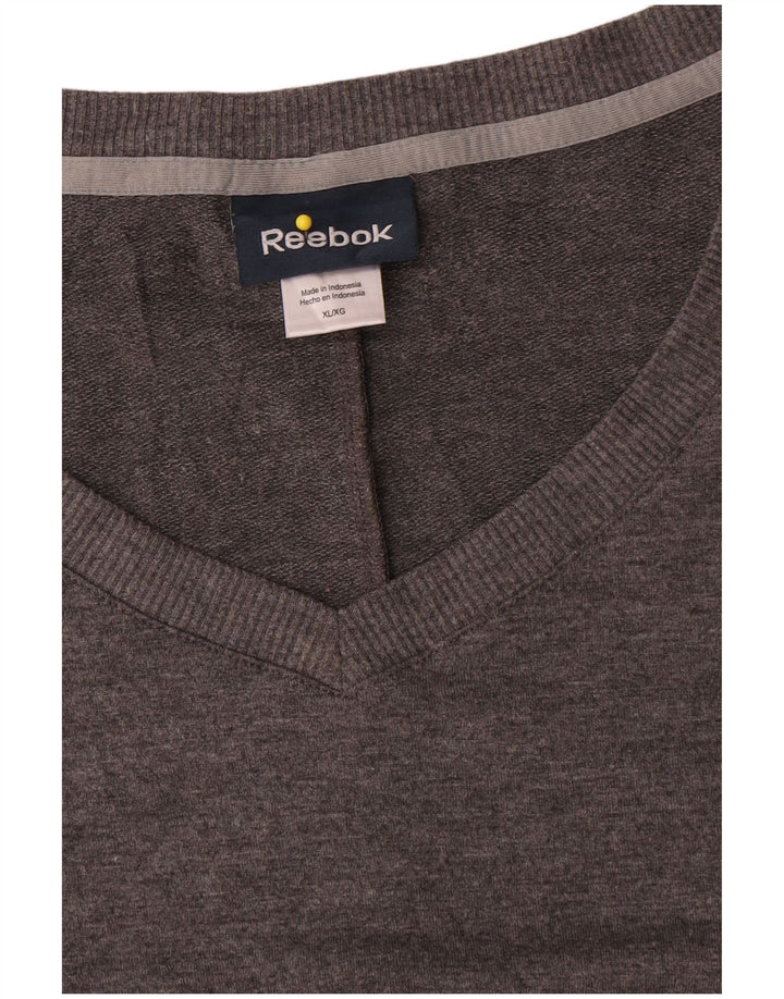 Suéter Reebok feminino com decote em V UK 18 XL cinza poliéster