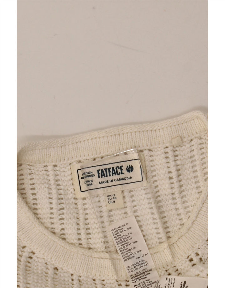 Suéter feminino Fat Face com gola redonda grande Reino Unido 12 médio branco