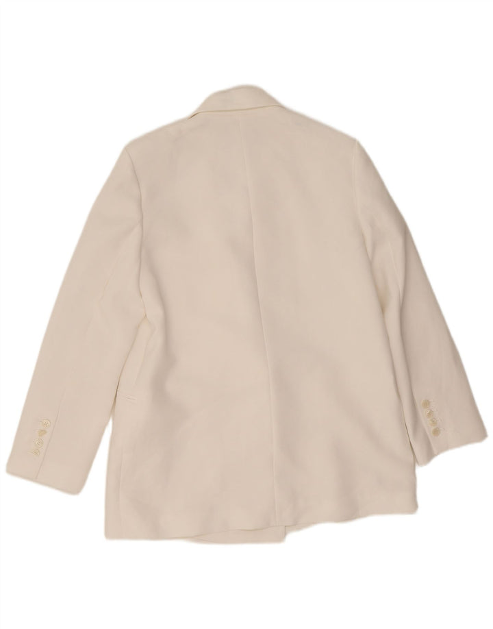 Jaqueta blazer feminina Zara com peito duplo Reino Unido 14 poliéster branco médio