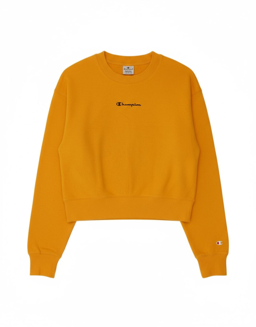 CHAMPION Suéter feminino cropped UK 14 algodão amarelo médio