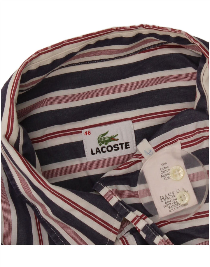 Camisa masculina Lacoste tamanho 46 2XL algodão listrado azul marinho