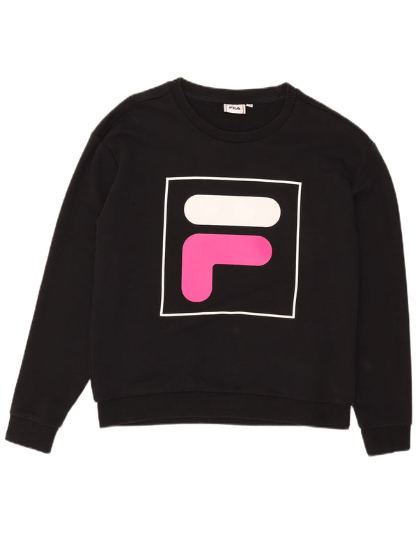 Fila feminino gráfico moletom jumper UK 14 médio algodão preto