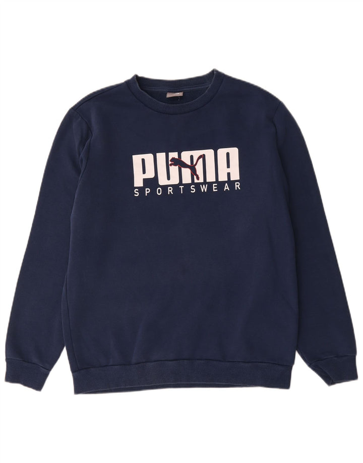 Puma Mens Graphic Moletom Jumper Médio Azul Marinho Algodão
