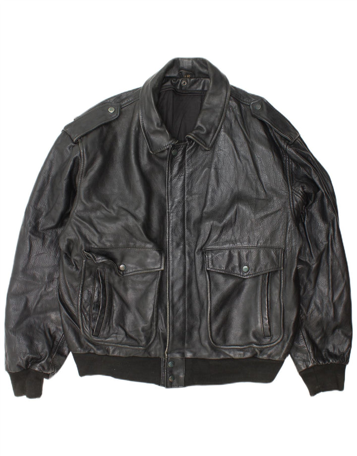 Jaqueta de couro militar masculina vintage Reino Unido 42 XL couro preto