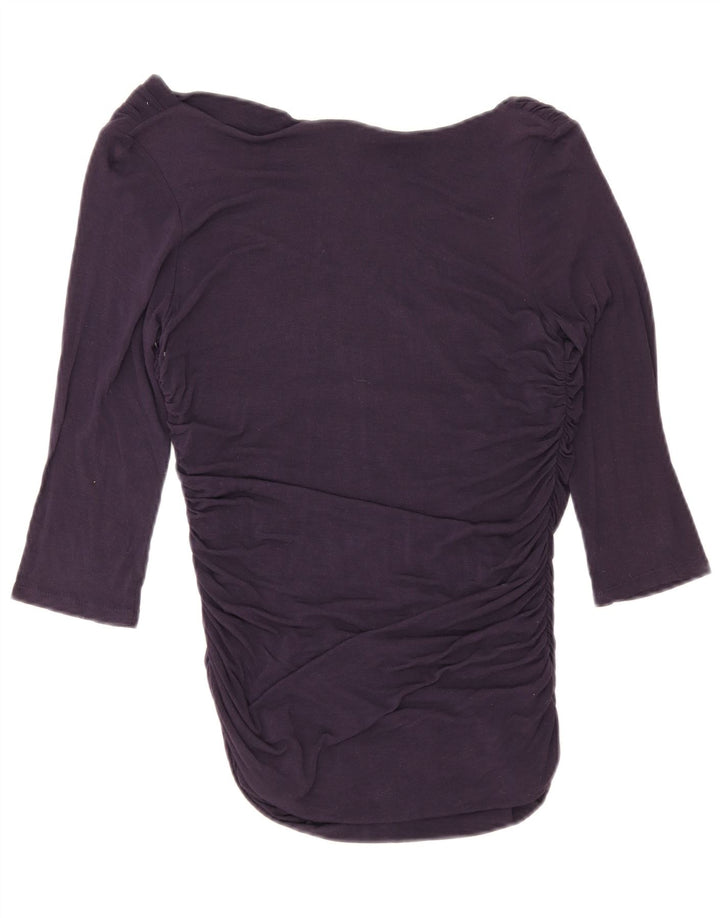 Fase Eight blusa feminina manga 3/4 sem ombro Reino Unido 12 viscose roxa média