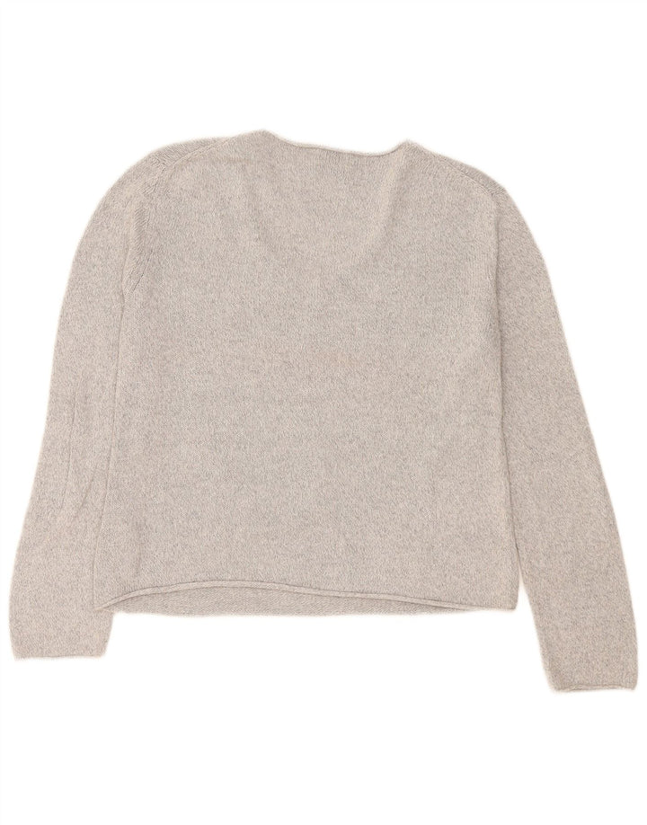 Suéter feminino Massimo Dutti com decote em V Reino Unido 14 algodão manchado cinza médio