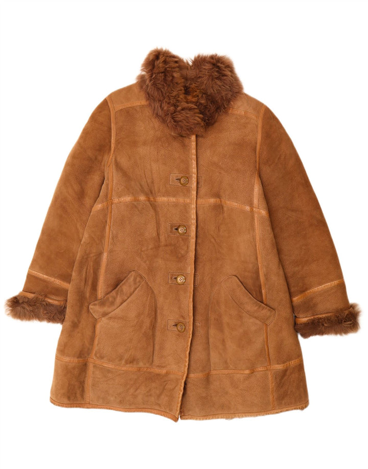 Casaco feminino VINTAGE de shearling Reino Unido 16 grande estampa animal marrom