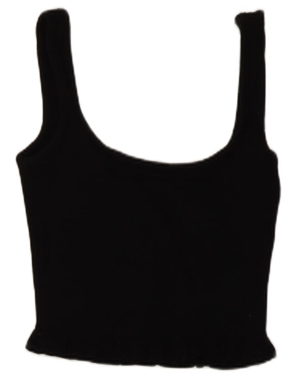 Zara Womens Crop Top UK 8 Pequeno Preto Viscose