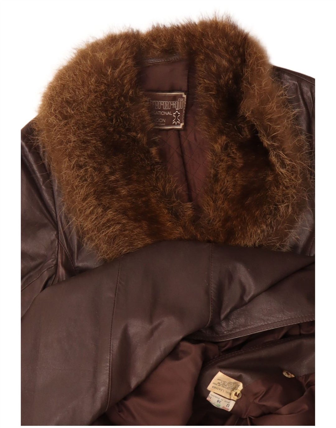 Casaco de couro feminino VINTAGE UK 12 couro marrom médio