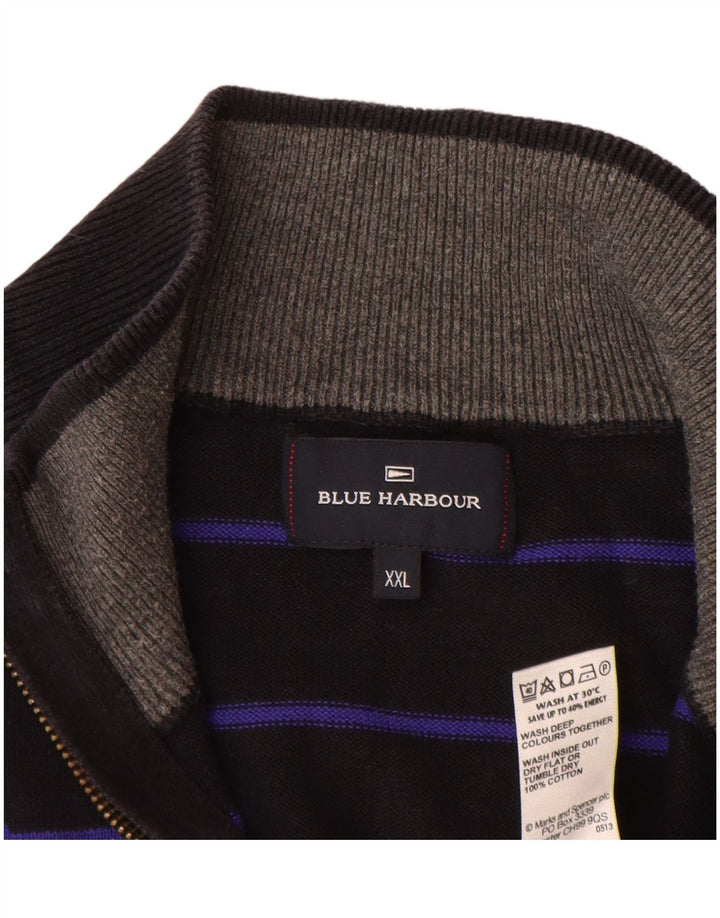 Suéter masculino Marks & Spencer Blue Harbor com zíper e gola 2XL listrado preto