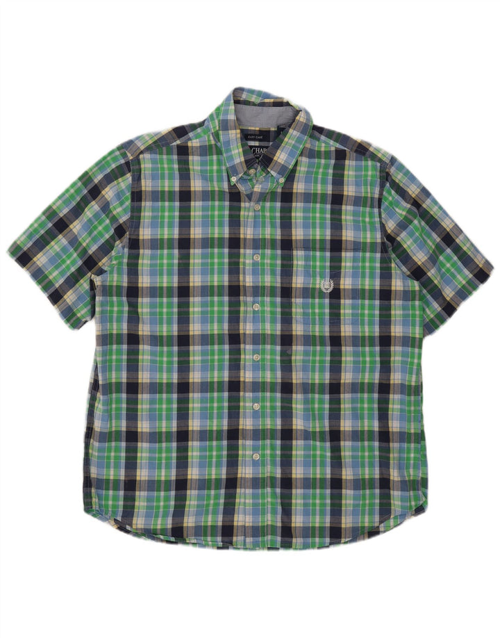 Camisa masculina de manga curta Chaps Easy Care de algodão xadrez verde grande