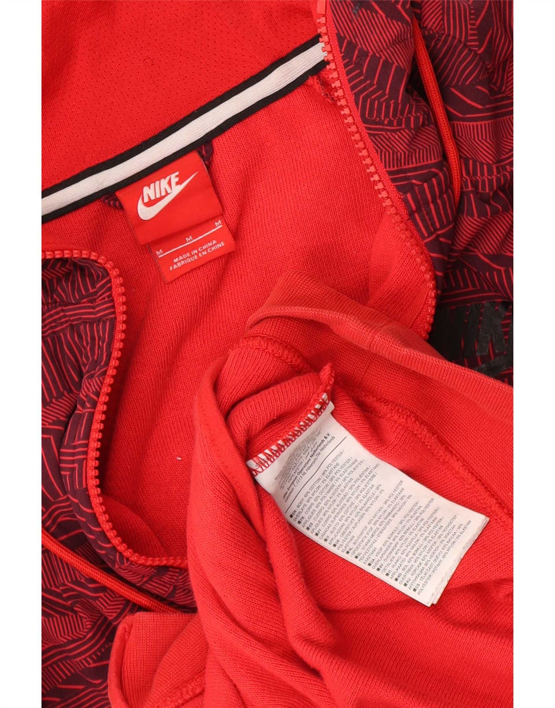 Suéter Nike masculino com capuz e zíper médio vermelho algodão geométrico