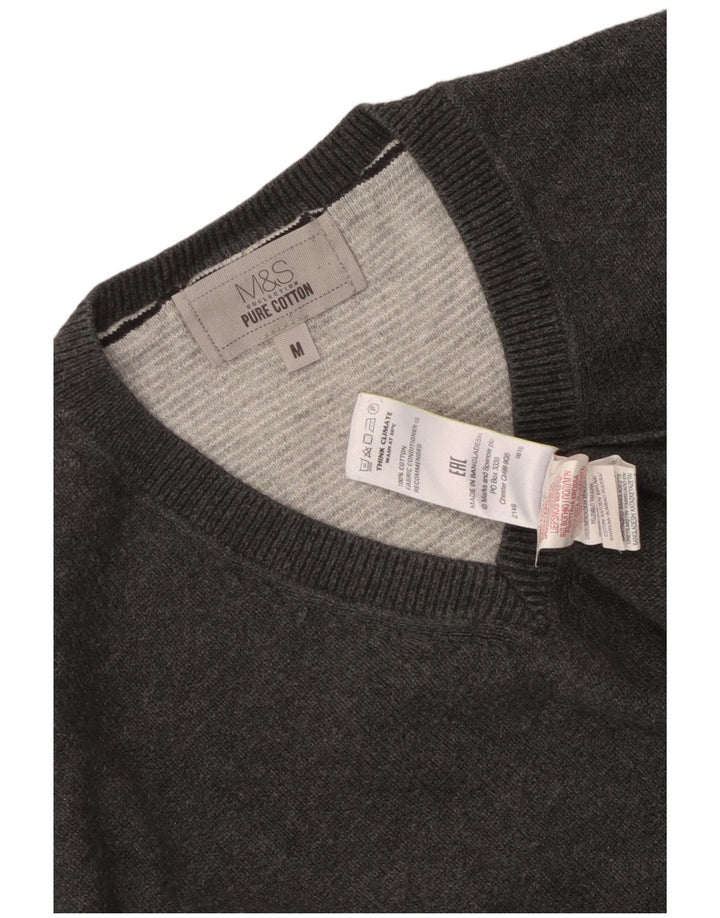 Suéter masculino Marks & Spencer com decote em V, algodão cinza médio