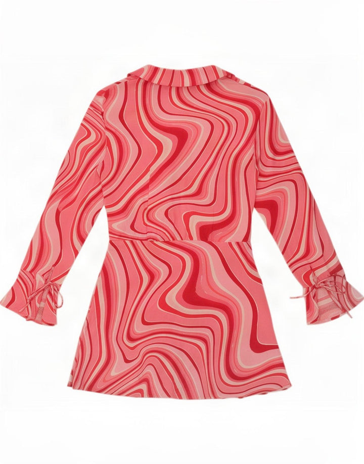 Vestido feminino Zara com bainha com padrão abstrato e recorte uk 12 rosa médio