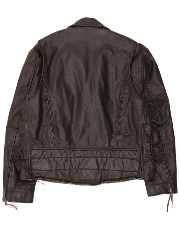 Jaqueta de couro masculina vintage para motociclista UK 44 2XL preta