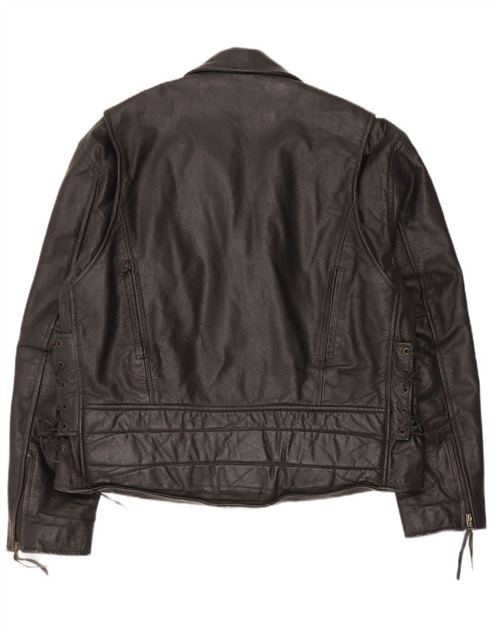 Jaqueta de couro masculina vintage para motociclista UK 44 2XL preta