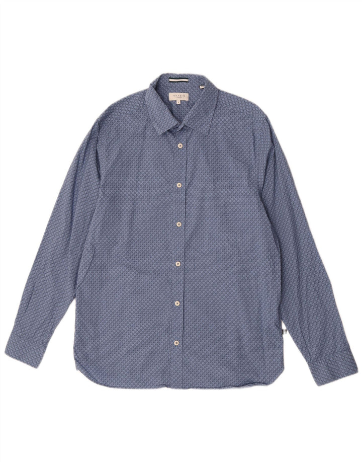 Camisa masculina Ted Baker tamanho 4 grande algodão geométrico azul