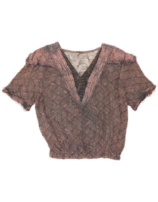 Blusa feminina vintage UK 16 grande viscose floral rosa