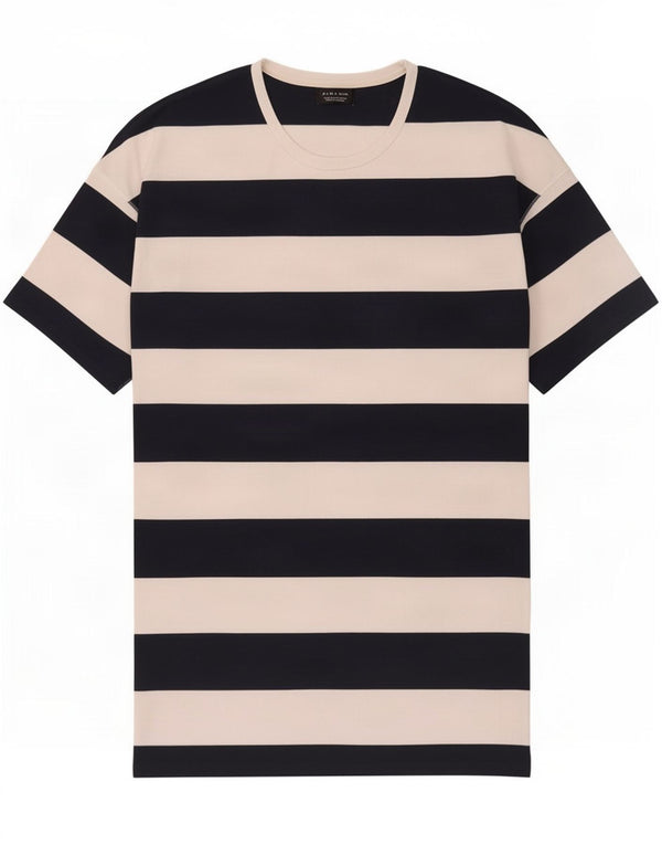 Camiseta masculina Zara Top XL algodão listrado azul marinho
