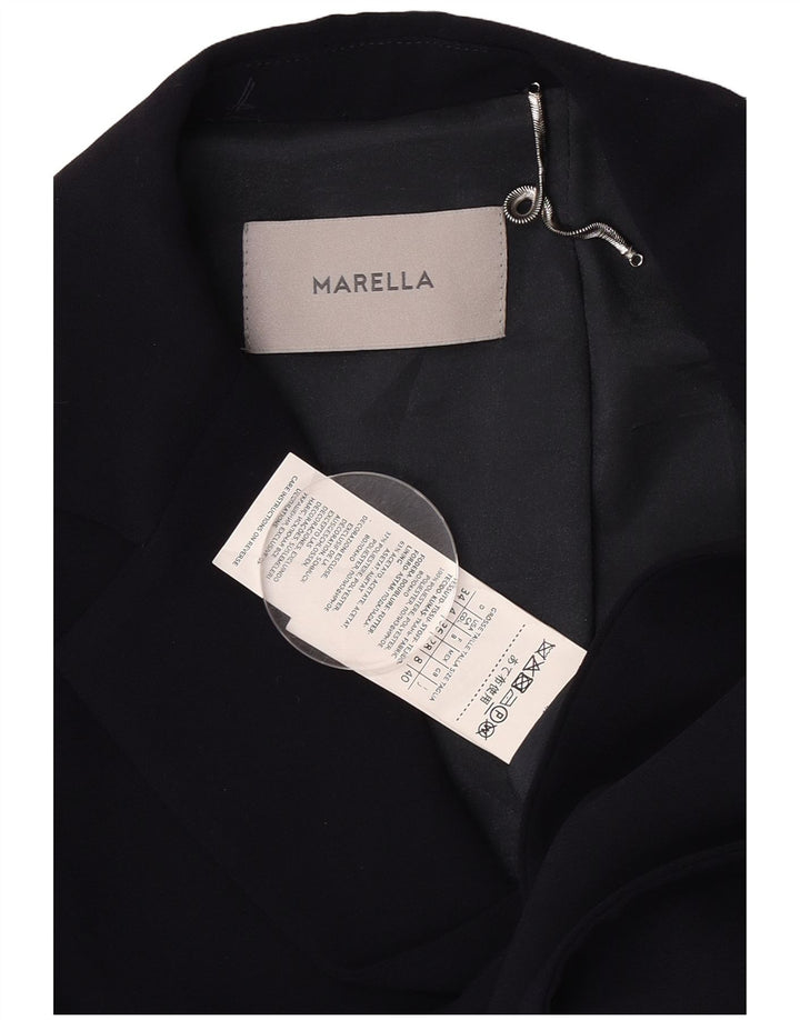 Jaqueta blazer feminina Marella com 2 botões UK 8 pequena azul marinho listrado acetato