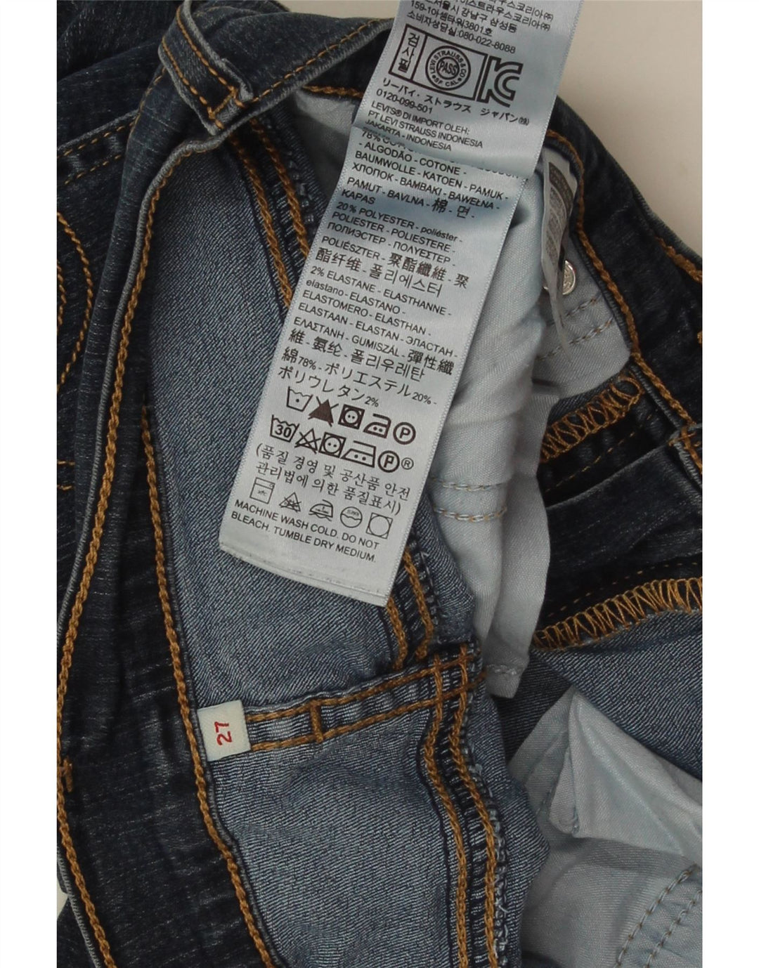 Shorts jeans feminino LEVI'S W27 pequeno algodão azul marinho