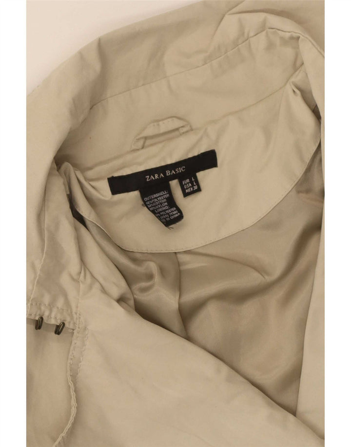 Zara Womens Double Breasted Trench Coat Reino Unido 14 Grande Poliéster Bege