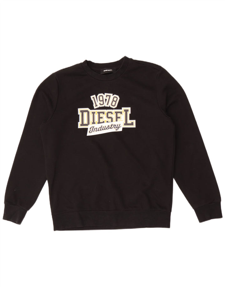Diesel masculino gráfico moletom jumper médio algodão preto