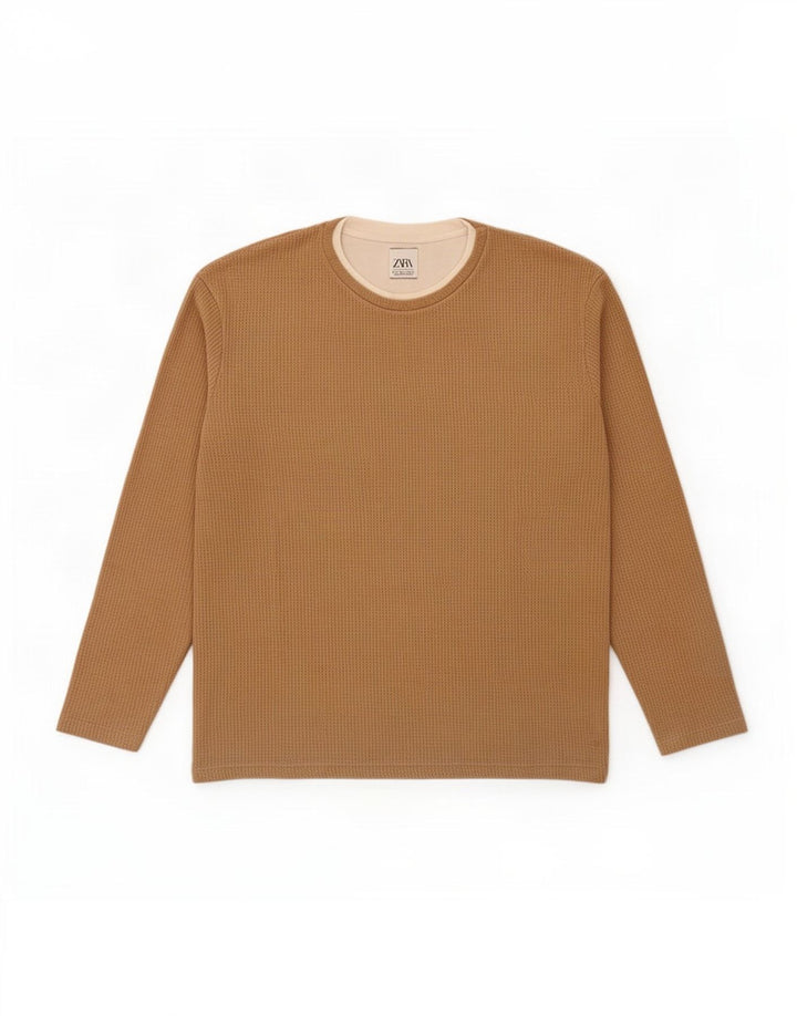 Zara Top masculino de manga comprida grande bloco colorido bege