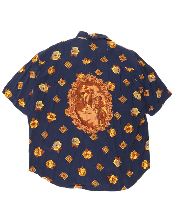 Baroni Mens Short Sleeve Shirt 2XL Navy Blue Floral Viscose