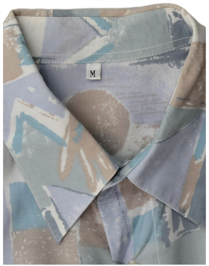 Camisa masculina VINTAGE manga curta azul médio geométrica