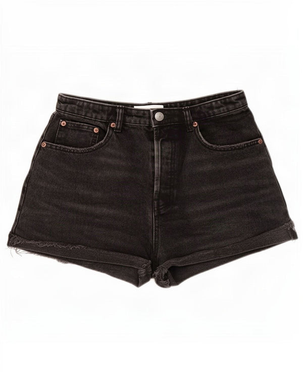 Zara Shorts jeans feminino de cintura alta UE 38 pequeno W28 algodão preto