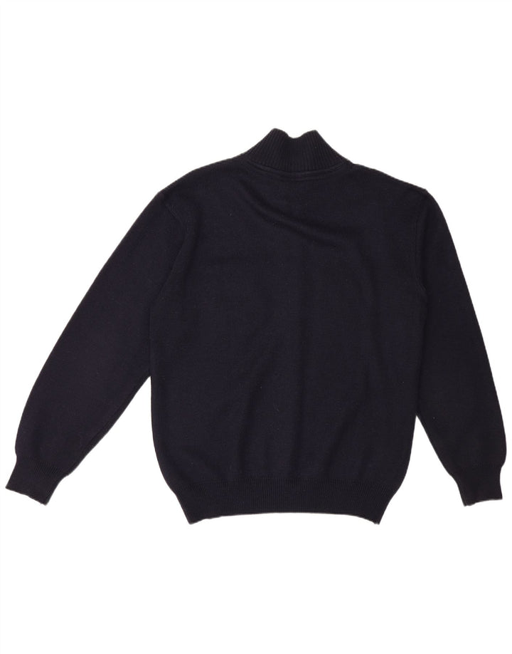 Suéter masculino vintage com zíper completo azul marinho médio