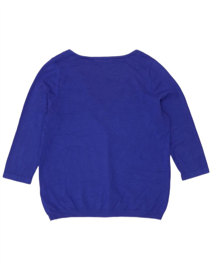 Suéter feminino Marks & Spencer manga 3/4 com decote em V Reino Unido 12 azul médio