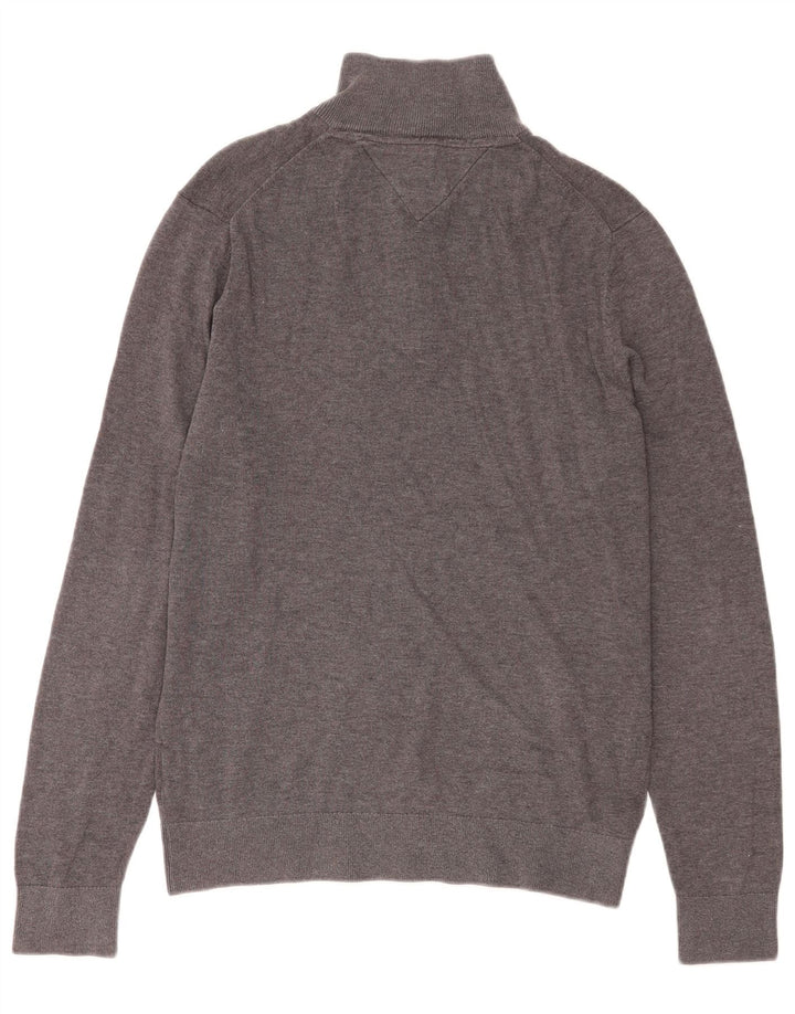 Tommy Hilfiger Suéter masculino com gola zip e algodão manchado cinza médio