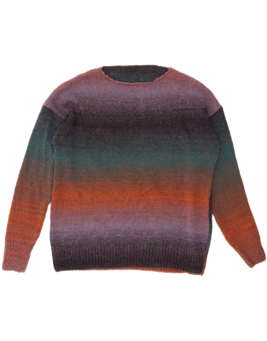 Suéter feminino VINTAGE com gola canoa UK 18 XL listrado multicolorido