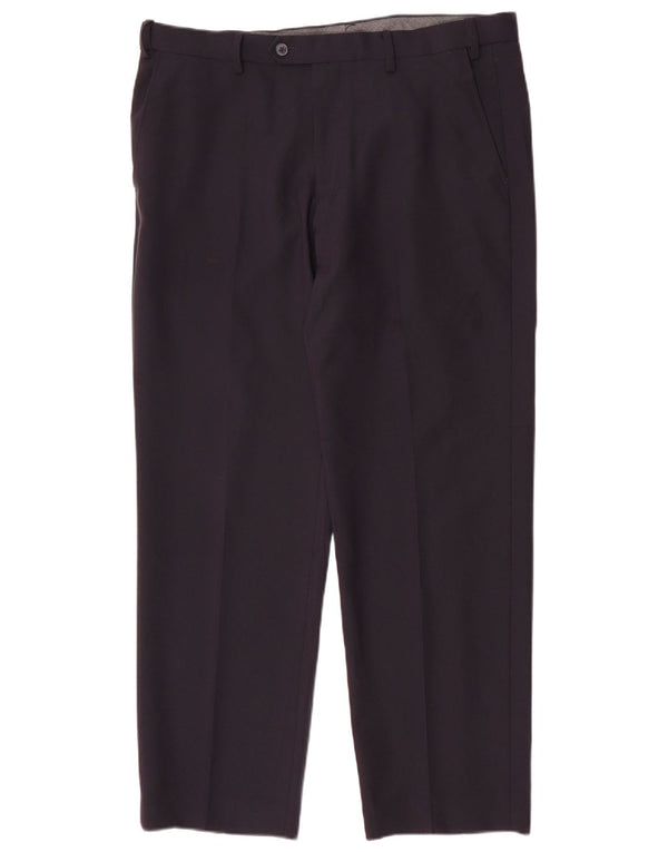 Calça masculina de ajuste regular Marks & Spencer W36 L29 poliéster azul marinho