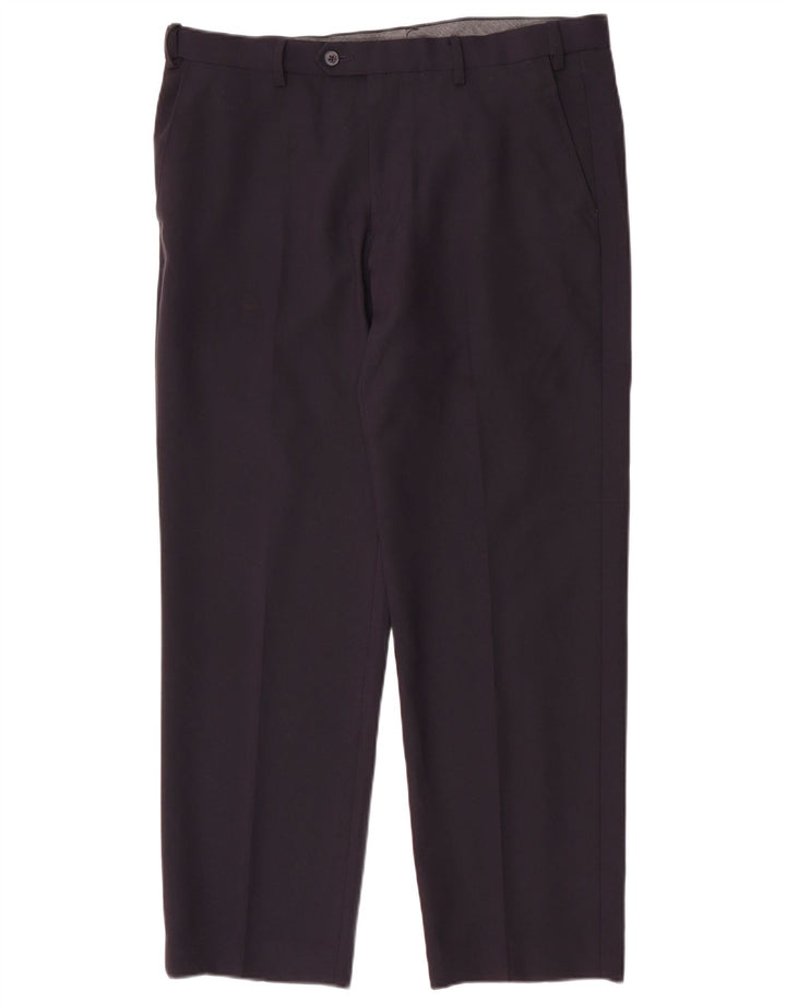 Calça masculina de ajuste regular Marks & Spencer W36 L29 poliéster azul marinho