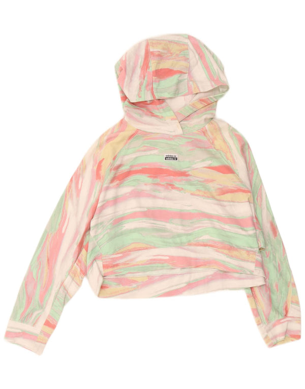 Adidas Womens Crop Oversized Hoodie Jumper UK 6 XS Listrado Multicolorido