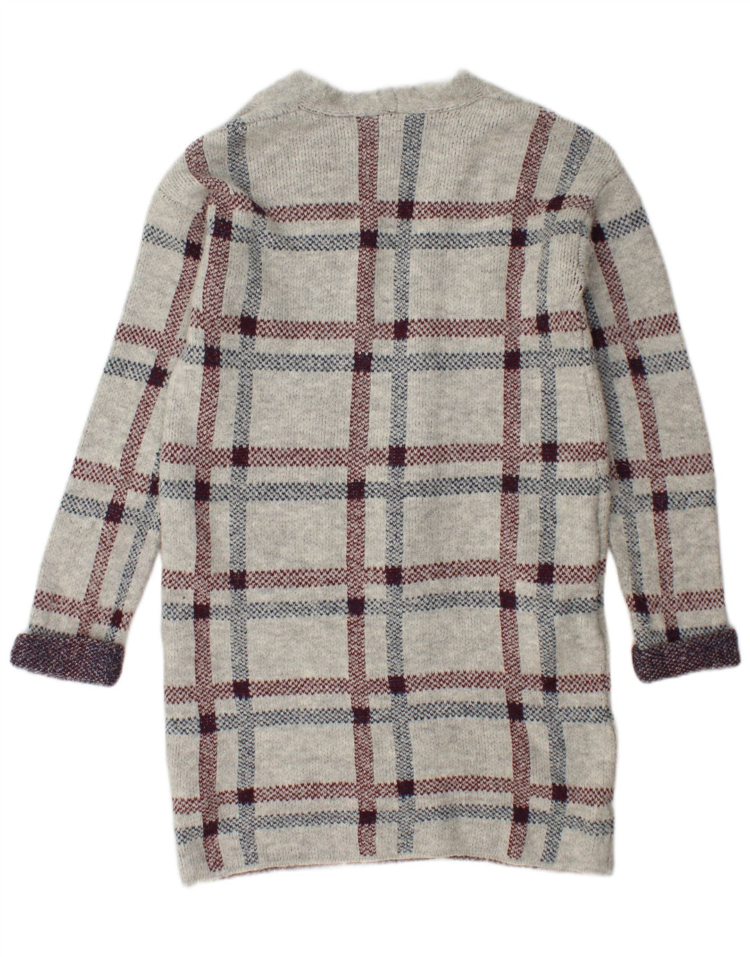 Suéter cardigã feminino Longline da Marks & Spencer Reino Unido 10 pequeno xadrez cinza