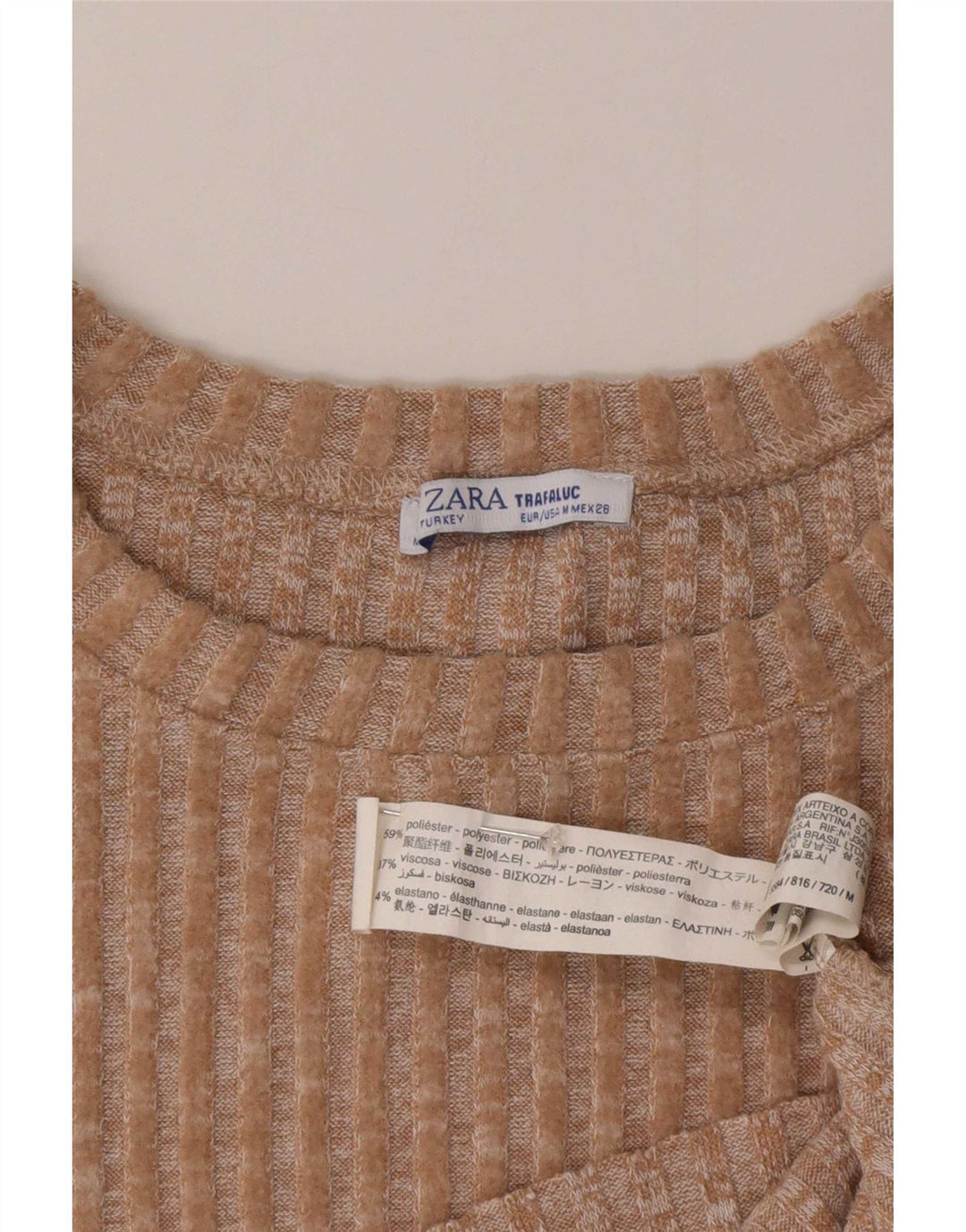 Zara Suéter feminino cropped superdimensionado com gola redonda Reino Unido 14 médio bege