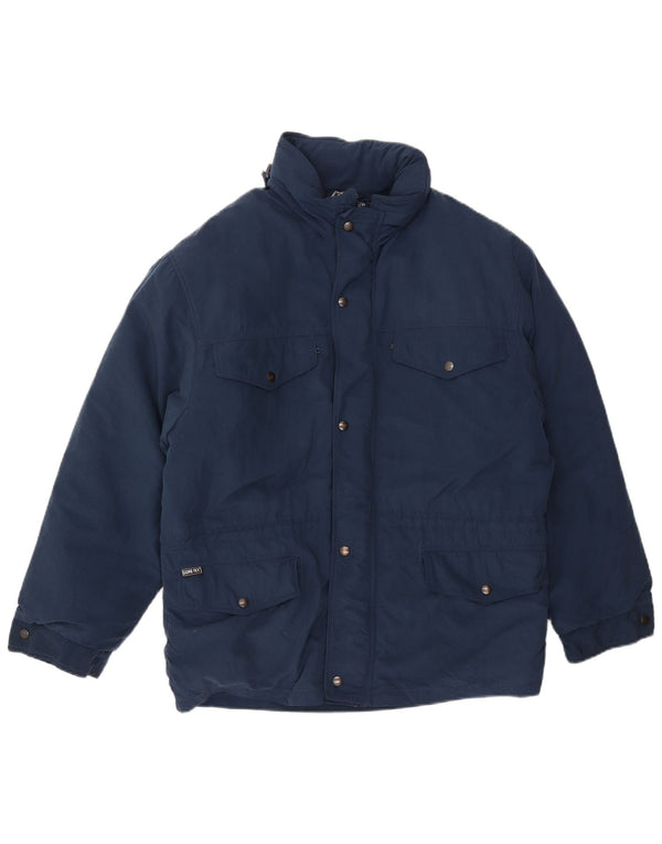 Jaqueta masculina vintage com capuz solto ajuste acolchoado UE 46 pequeno azul marinho