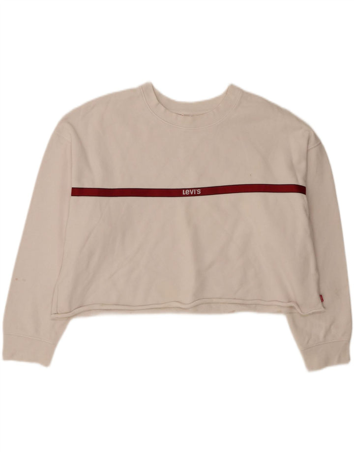 LEVI'S Womens Oversized Crop Sweatshirt Jumper UK 16 Large White Cotton Vintage Levi's and Second-Hand Levi's from Messina Hembry 