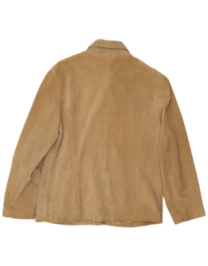 Jaqueta feminina vintage de camurça IT 46 grande couro bege