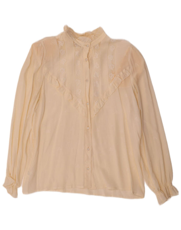 VINTAGE Womens Shirt Blouse IT 44 Medium Off White Floral Acetate
