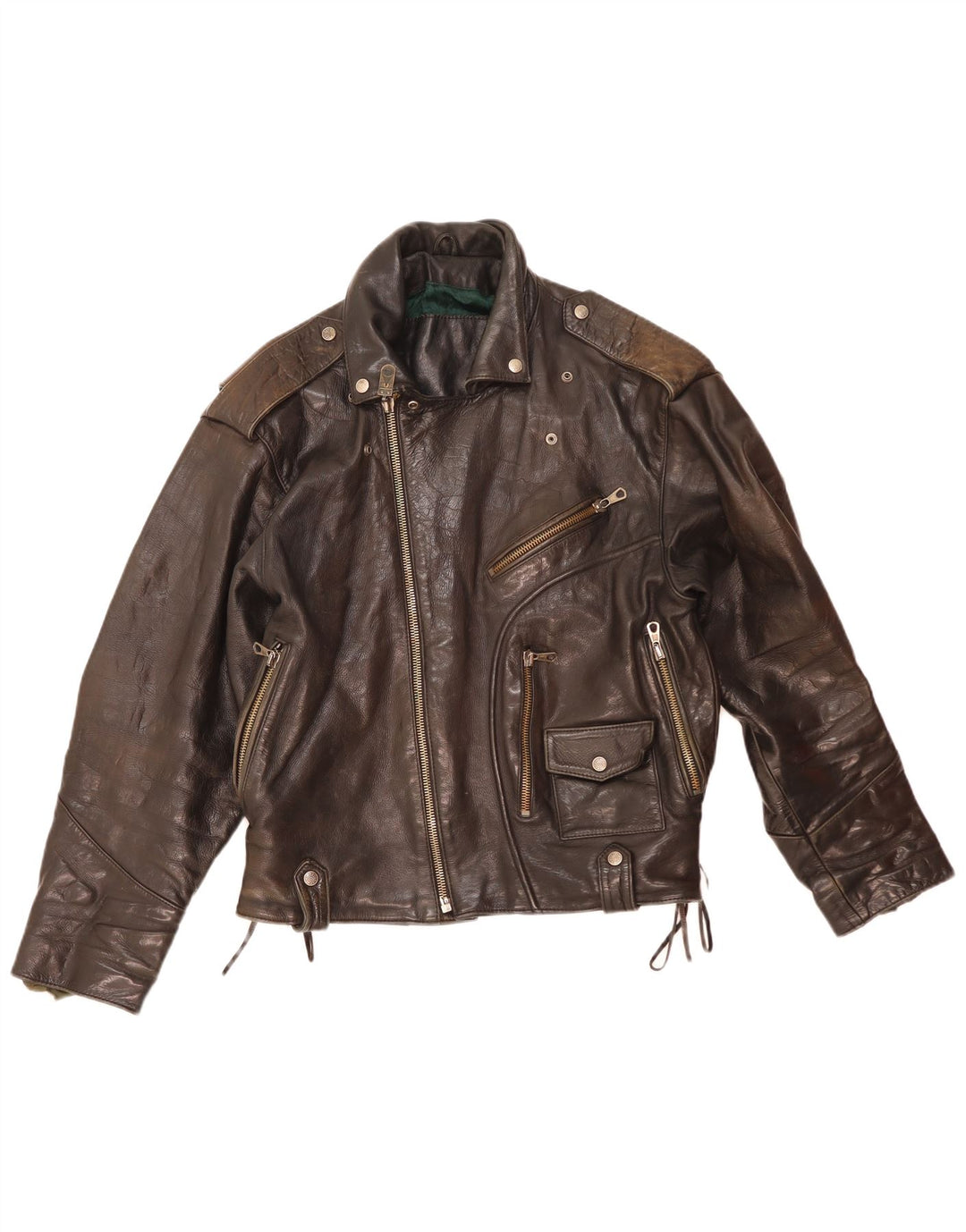 Jaqueta masculina de couro vintage para motociclista Reino Unido 38 couro marrom médio