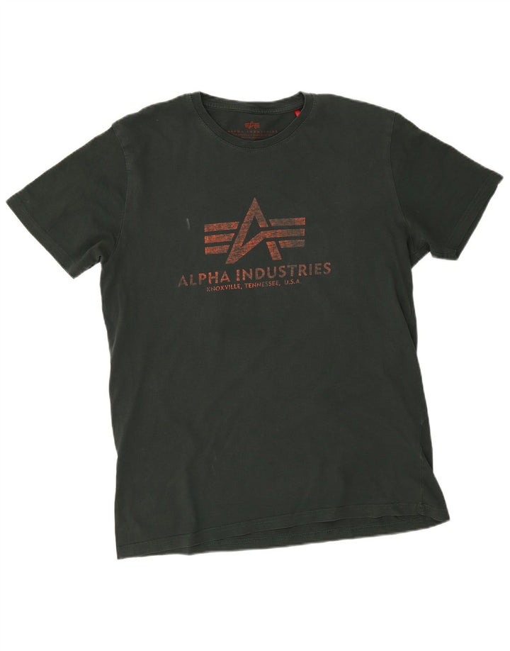 Camiseta gráfica masculina Alpha Industries Top grande de algodão verde