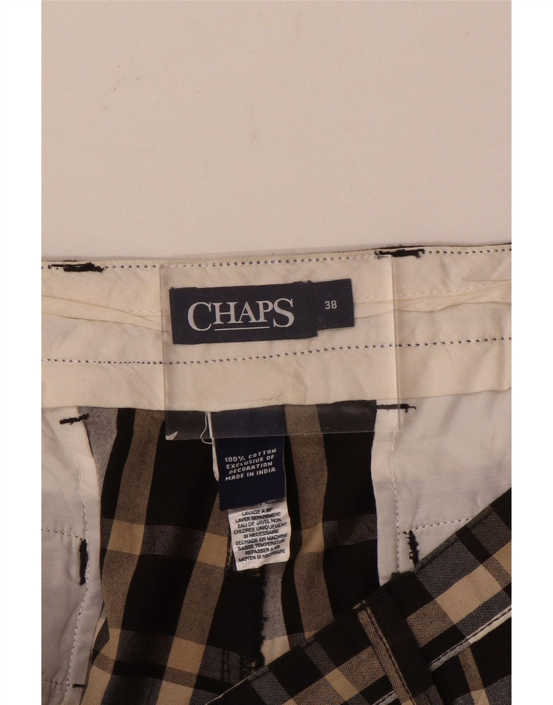 Shorts Chino Masculino Chaps W38 XL Algodão Xadrez Marrom