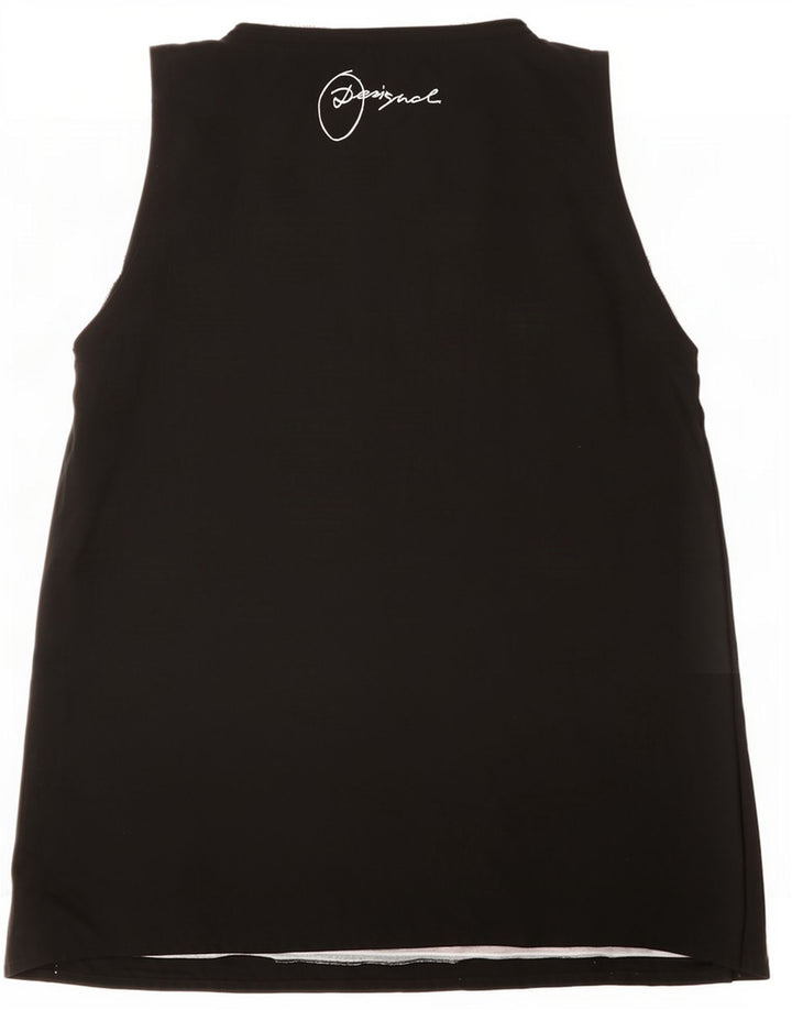 Desigual Womens Graphic Vest Top UK 12 Médio Preto Geométrico Poliéster